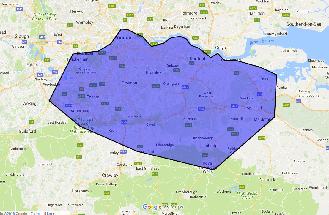 Blue outline of south east England